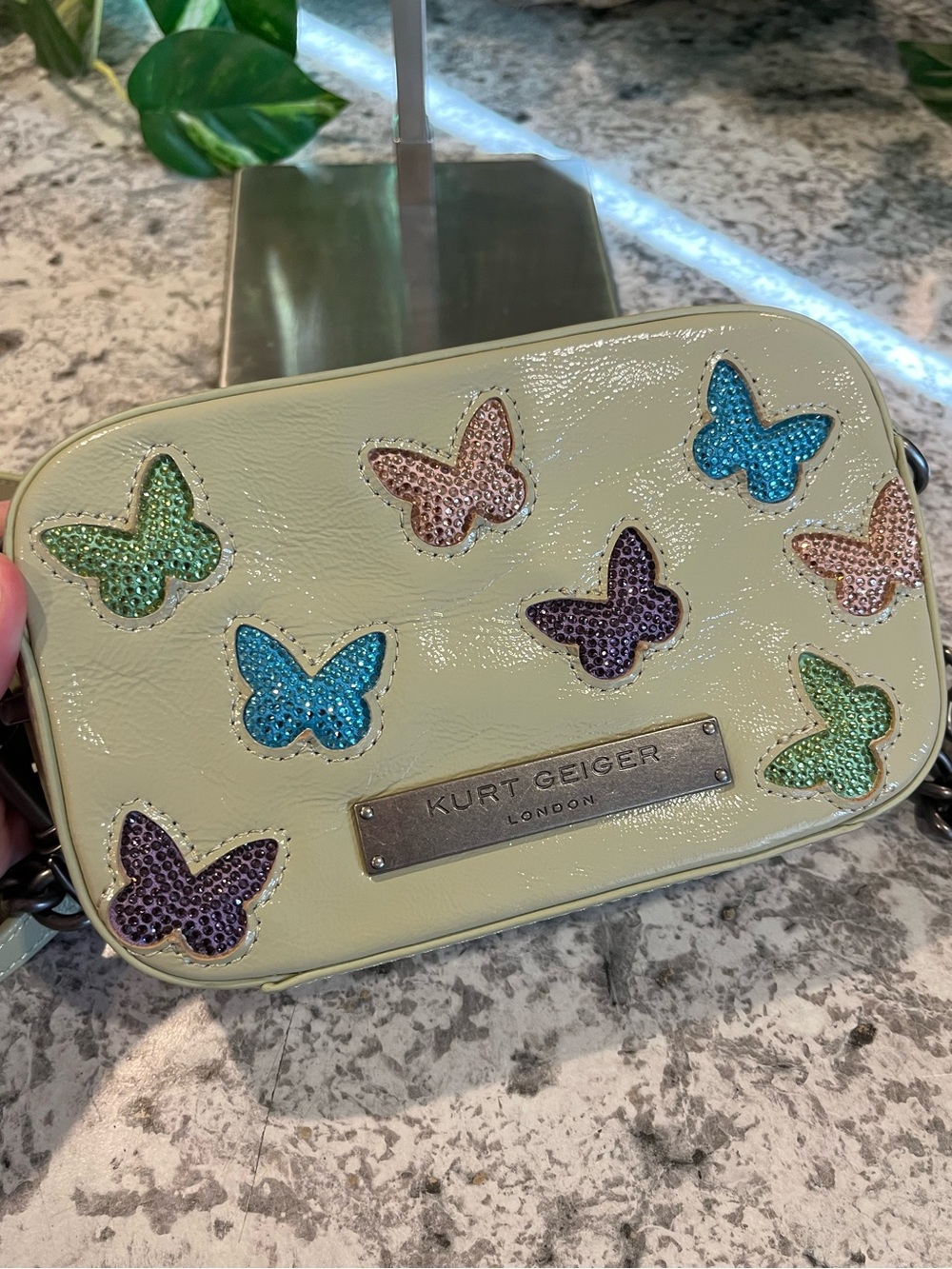 Kurt Geiger Crystal Butterfly Leather Crossbody Camera Bag - Picture 4 of 13